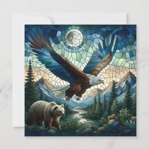 Mosaic Bear och Eagle i bergen Kort