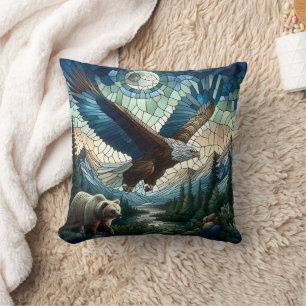 Mosaic Bear och Eagle i bergen Kudde