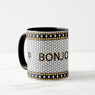 Mosaic Black White och Guld med Anpassningsbar Tex Mugg