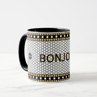 Mosaic Black White och Guld med Anpassningsbar Tex Mugg