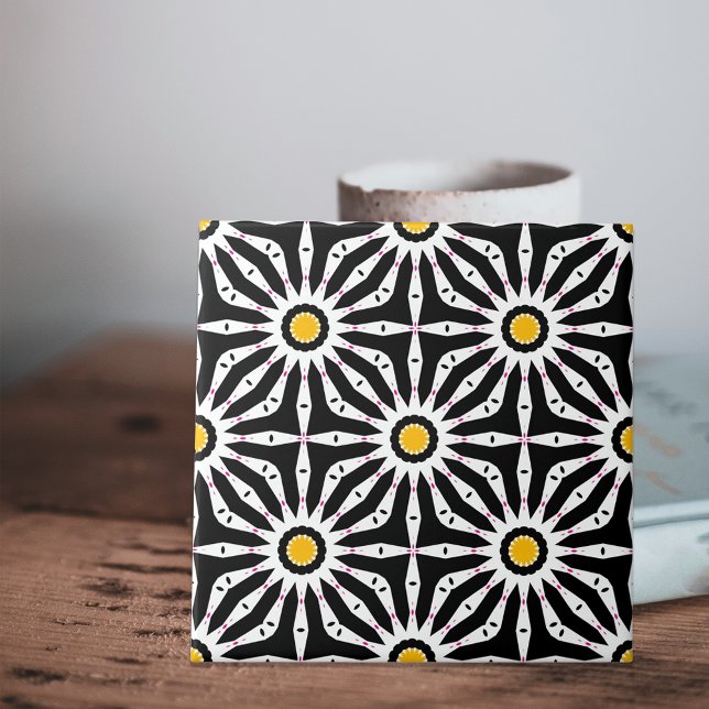 Mosaic Black White och Gult Geometric Kakelplatta (Skapare uppladdad)