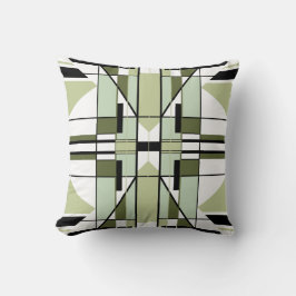 Mosaic Blek Grönt Black White Symmetrical Abstrakt Kudde