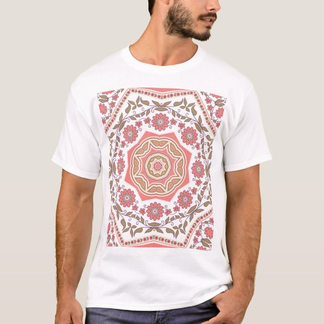 Mosaic Blommigt Star: Seamless Mönster T Shirt (Framsida)