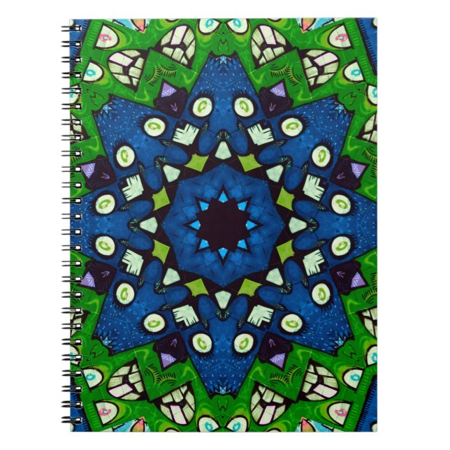 Mosaic Blue Grönt Hippie Boho Mandala Anteckningsbok (Framsidan)