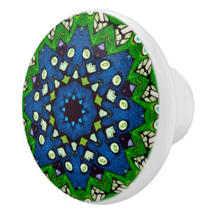 Mosaic Blue Grönt Hippie Boho Mandala Knopp