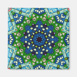 Mosaic Blue Grönt Hippie Boho Mandala Magnet