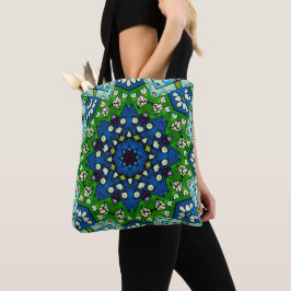 Mosaic Blue Grönt Hippie Boho Mandala Tygkasse