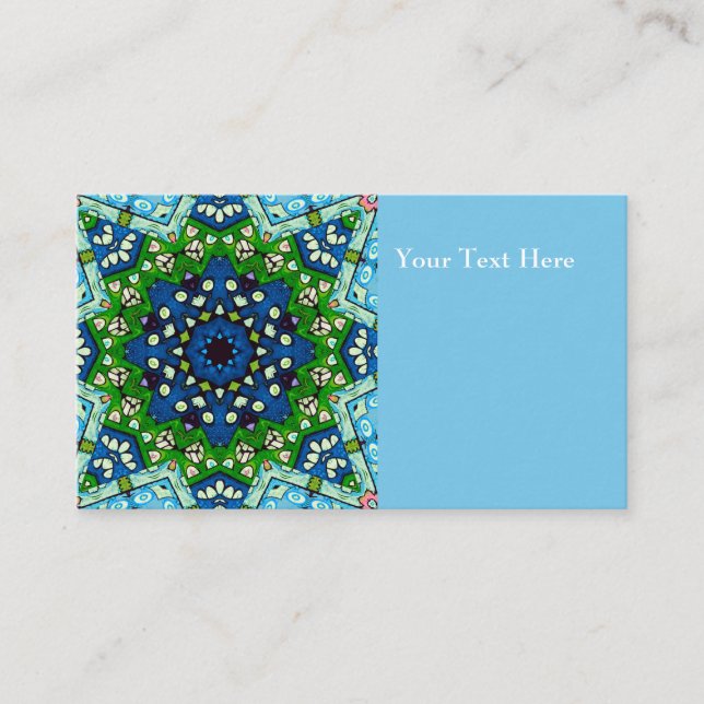 Mosaic Blue Grönt Hippie Boho Mandala Visitkort (Framsida)