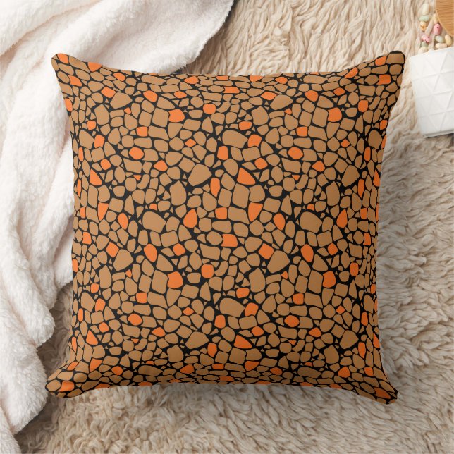Mosaic brown orange tile abstract kudde (Filt)