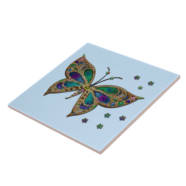 Mosaic Butterfly Blue Kakelplatta (Sidan)