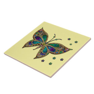Mosaic Butterfly Gult Kakelplatta