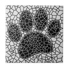 Mosaic Canine Art Dog Paw Print In Black And White Kakelplatta
