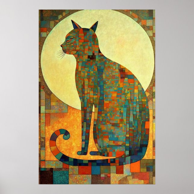 Mosaic Cat: Abstrakt egyptisk-inspirerad Poster (Framsidan)