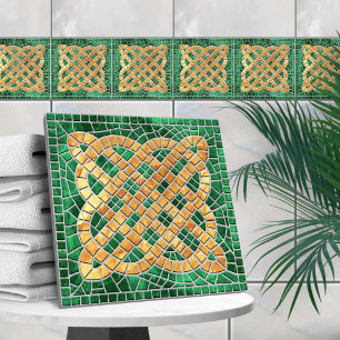 Mosaic Celtic Knot - grönt marble och guld Kakelplatta