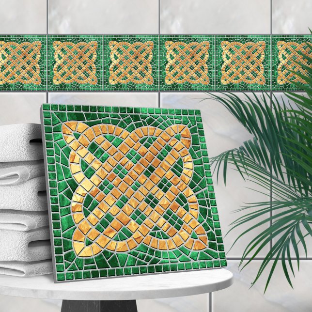 Mosaic Celtic Knot - grönt marble och guld Kakelplatta (Skapare uppladdad)