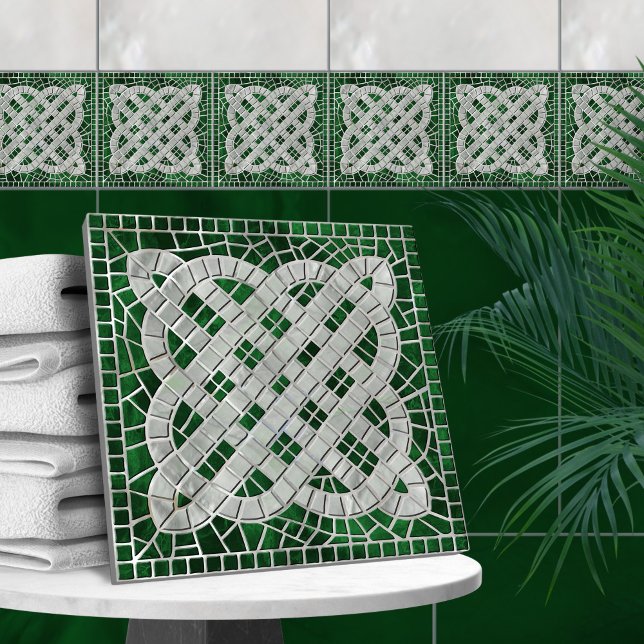 Mosaic Celtic Knot - grönt marble och pearl Kakelplatta (Skapare uppladdad)