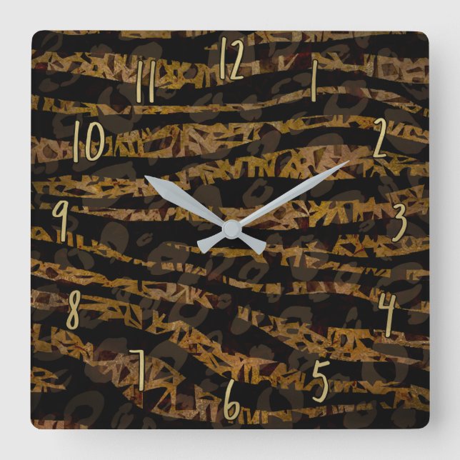 Mosaic Chic Elegant Safari Glam Jungle Print Fyrkantig Klocka (Framsida)