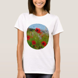 Mosaic Circle of Poppies in a Land Garden T Shirt