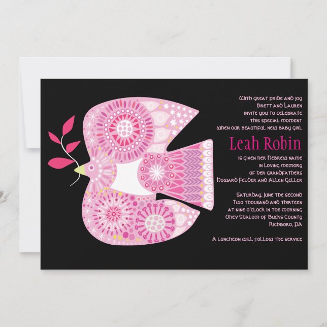 MOSAIC DOVE of PEACE Jewish Baby Naming Call Inbjudningar (Framsida)