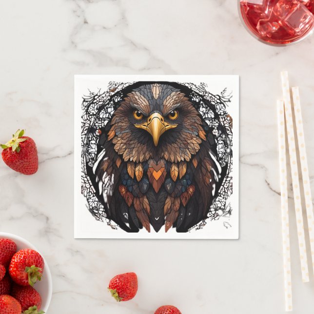 Mosaic Eagle Porträtt Round Pillow Pappersservett (Insitu)