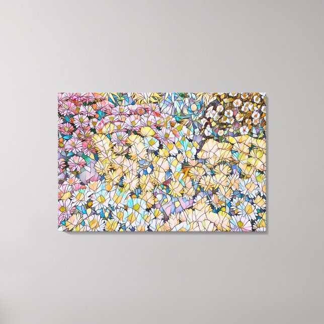 MOSAIC EFFET av krysanthemum-blommor på canvas (Framsida)