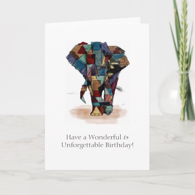 Mosaic Elephant Birthday Card Kort (Framsida)