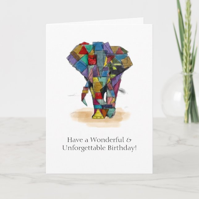 Mosaic Elephant Birthday Card Kort (Framsida)