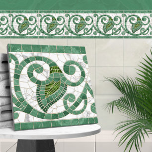 Mosaic Flourish Marble Ornament Grönt and White Kakelplatta