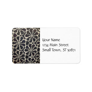 Mosaic Flower Petals Black Brown Tan Adressetikett