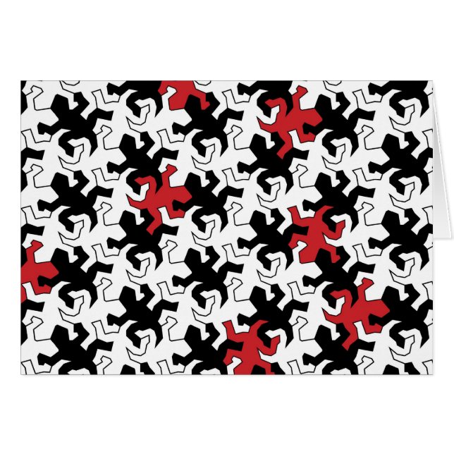 Mosaic Geckos - red black white Hälsningskort (Framsidan Horizontal)