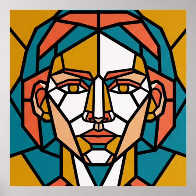 Mosaic Geometric Portrait in Amber and Teal Poster (Framsidan)