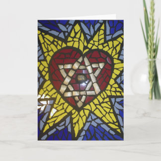 Mosaic Glowing Heart Star of David on Blue Kort