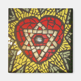 Mosaic Glowing Heart Star of David på Grönt Magnet
