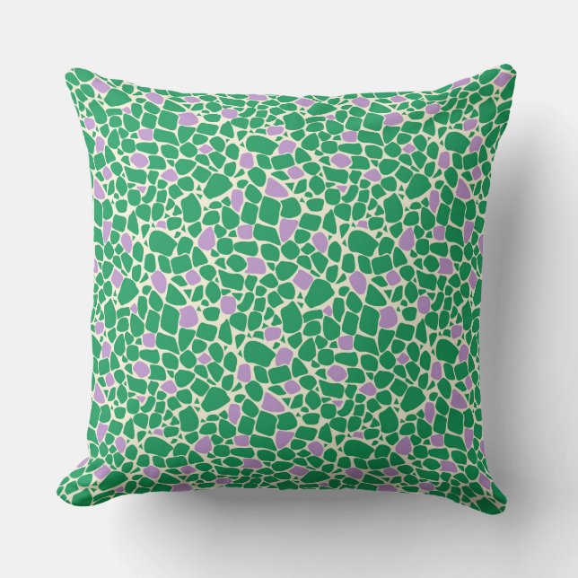 Mosaic green lilac abstract pattern tile retro kudde (Framsida)