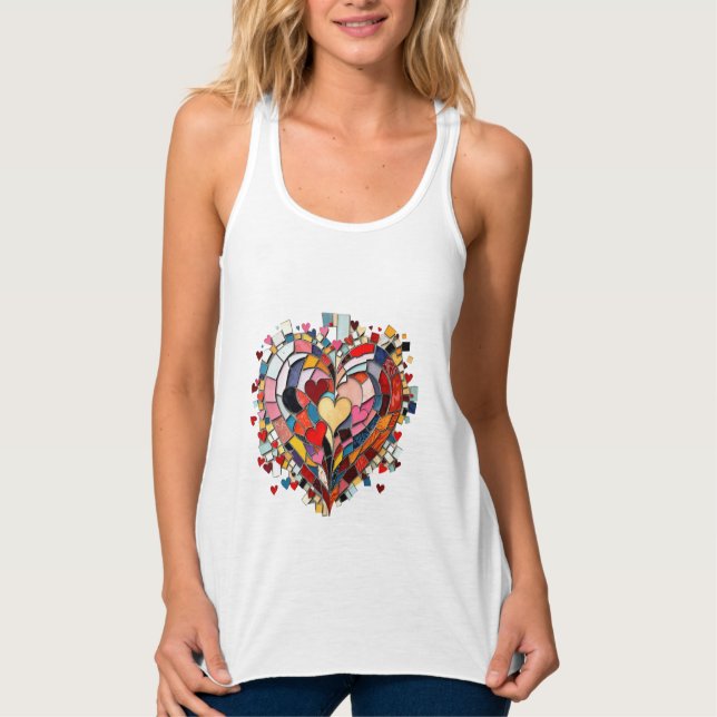 Mosaic Heart of Love Linne Med Racerback (Framsida)