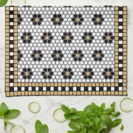 Mosaic Inspired Black White och Guld Kökshandduk