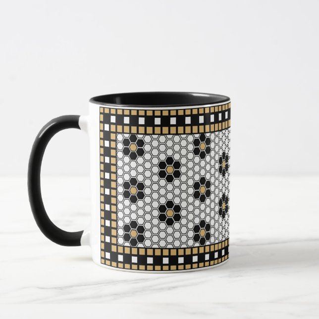 Mosaic Inspired Black White och Guld Mugg (Vänster)
