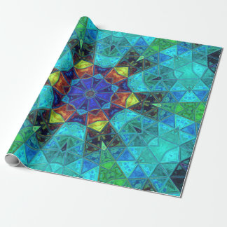 Mosaic Kaleidoscope Blå Grönt och Orange Presentpapper