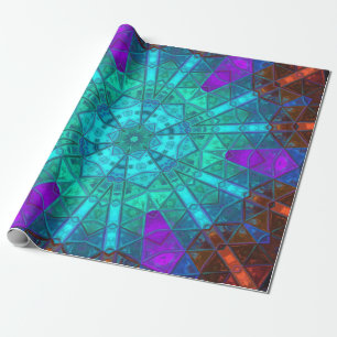 Mosaic Kaleidoscope Flower Blue Lila and Red Presentpapper