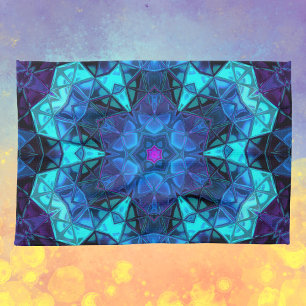 Mosaic Kaleidoscope Flower Blue och Lila Kökshandduk