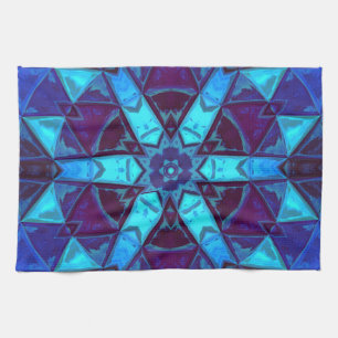 Mosaic Kaleidoscope Flower Blue och Lila Kökshandduk