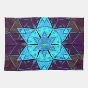 Mosaic Kaleidoscope Flower Blue och Lila Kökshandduk