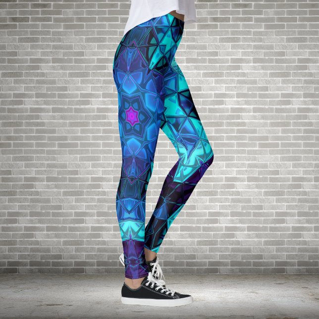 Mosaic Kaleidoscope Flower Blue och Lila Leggings (Skapare uppladdad)