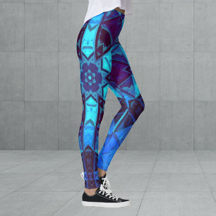 Mosaic Kaleidoscope Flower Blue och Lila Leggings