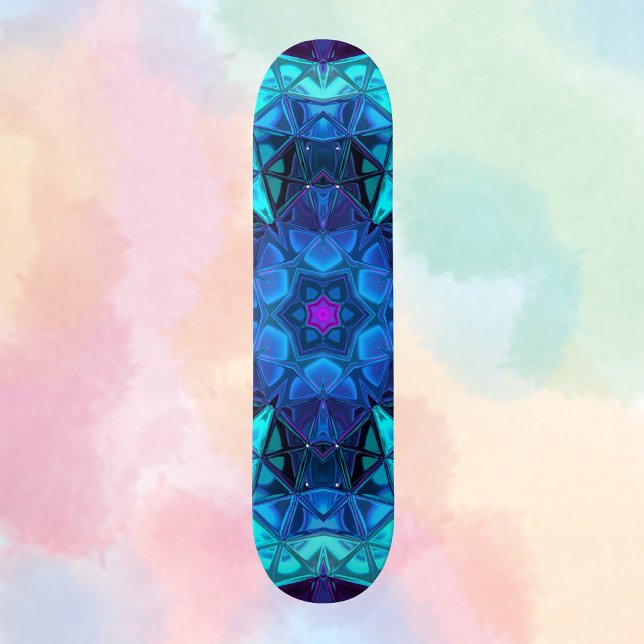 Mosaic Kaleidoscope Flower Blue och Lila Mini Skateboard Bräda 18,5 Cm (Skapare uppladdad)