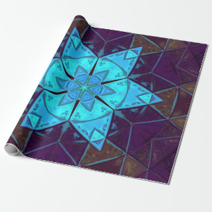 Mosaic Kaleidoscope Flower Blue och Lila Presentpapper
