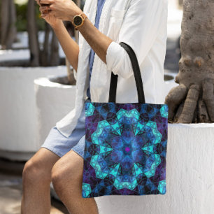 Mosaic Kaleidoscope Flower Blue och Lila Tygkasse