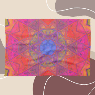 Mosaic Kaleidoscope Flower Blue Rosa and Gult Kökshandduk