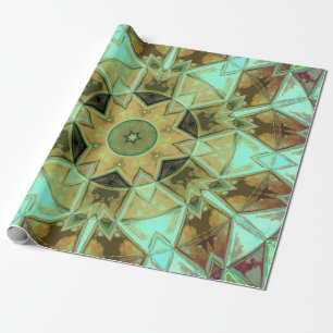 Mosaic Kaleidoscope Flower Grönt and Brown Presentpapper