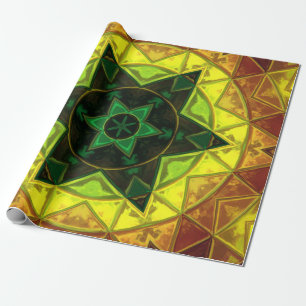 Mosaic Kaleidoscope Flower Grönt and Gult Presentpapper